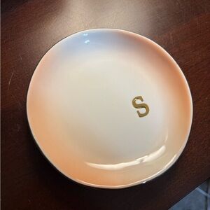“S” Initial Embossed Peach & White Monogram Jewelry/Key Dish